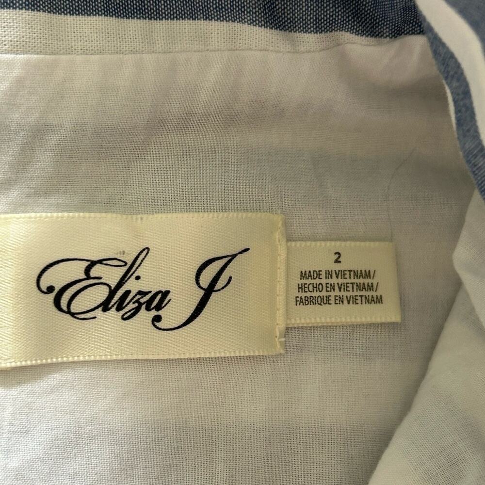 Eliza J Striped Mandarin Collar Sleeveless Shift Dress in Blue White coastal s 2 - Picture 7 of 9